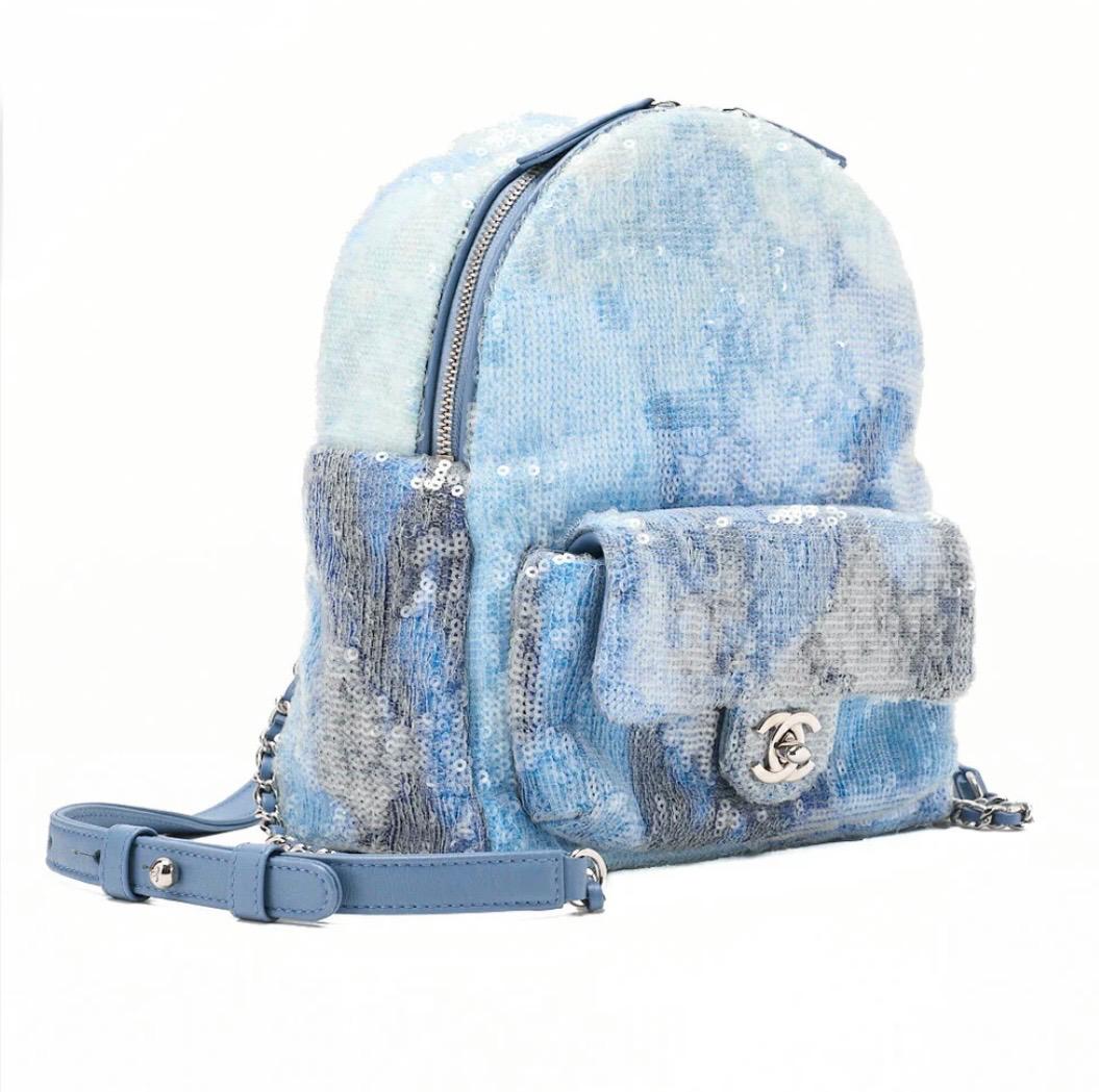 Sac à dos CHANEL Cocomark à sequins bleus multicolores