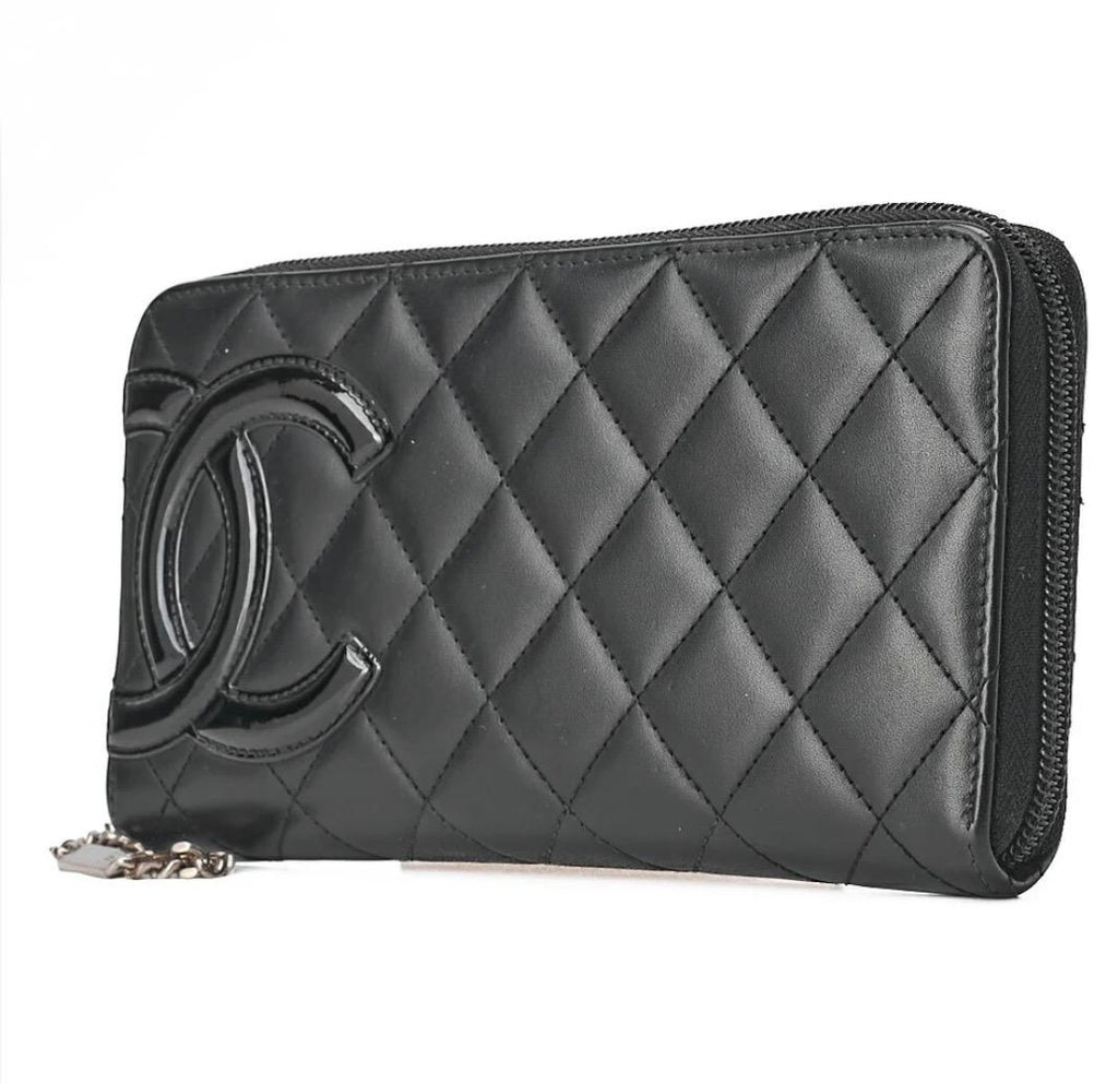 Portefeuille Chanel Cambon Line noir matelassé cuir de veau – portefeuille long zippé occasion authentique
