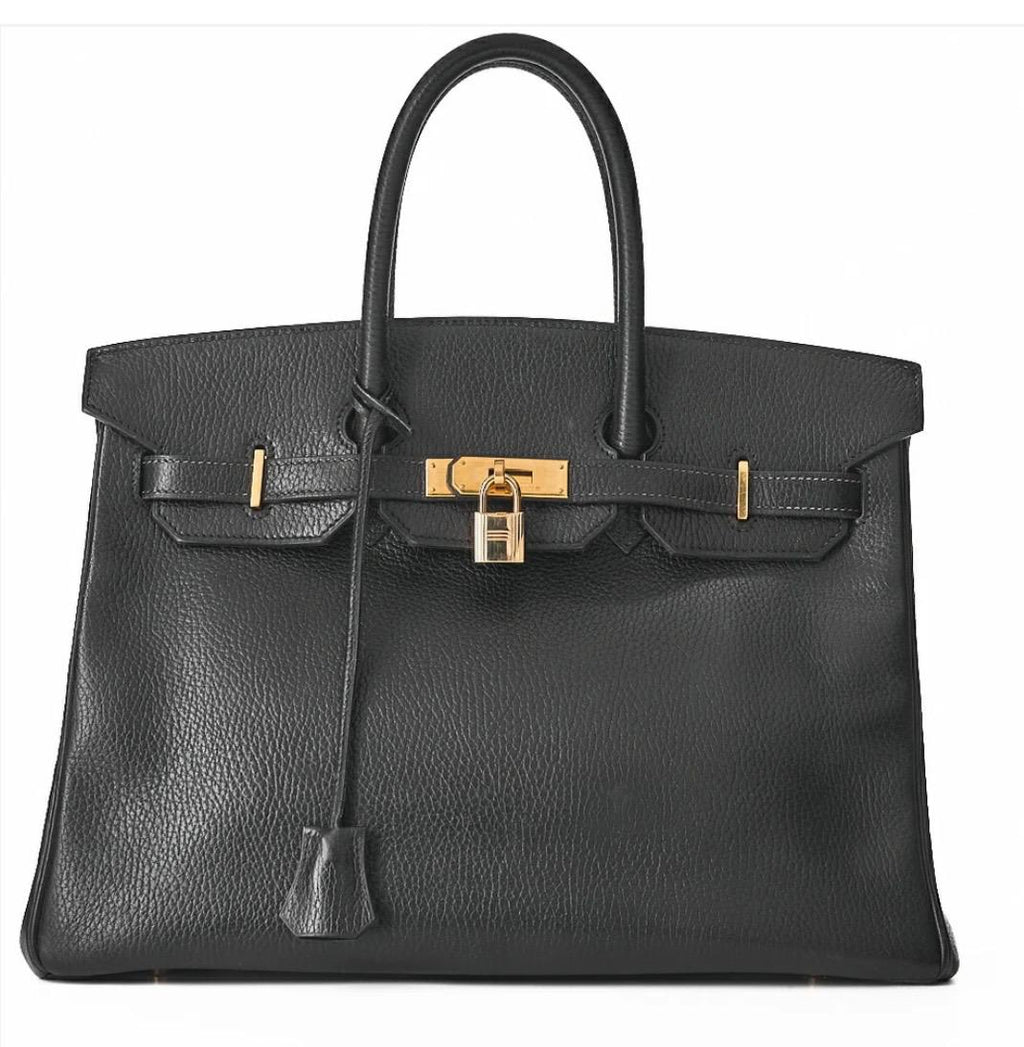 Sac Hermès Birkin 35 noir en cuir Ardennes vintage avec finitions dorées – sac Hermès de luxe occasion