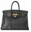 Sac Hermès Birkin 35 noir en cuir Ardennes vintage avec finitions dorées – sac Hermès de luxe occasion