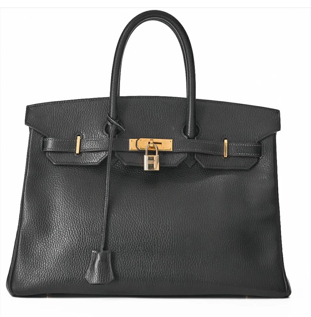 Sac Hermès Birkin 35 noir en cuir Ardennes vintage avec finitions dorées – sac Hermès de luxe occasion
