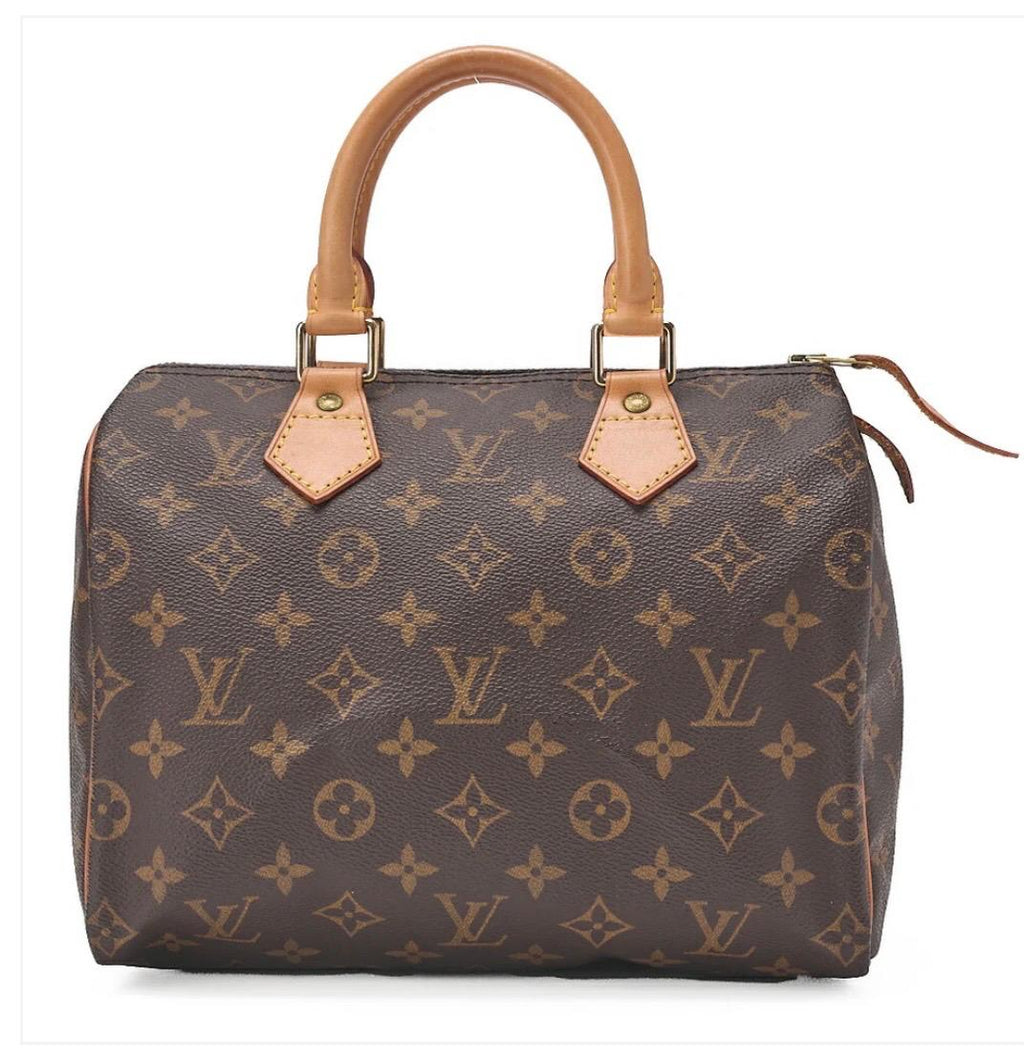 Louis Vuitton Speedy 25 Monogram en toile marron avec poignées en cuir naturel et finitions dorées