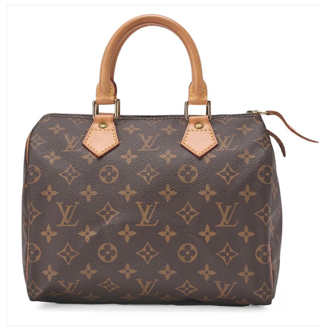 Louis Vuitton Speedy 25 Monogram en toile marron avec poignées en cuir naturel et finitions dorées
