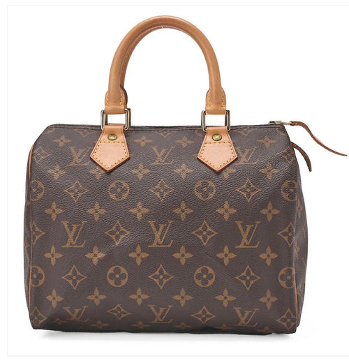 Louis Vuitton Speedy 25 Monogram en toile marron avec poignées en cuir naturel et finitions dorées