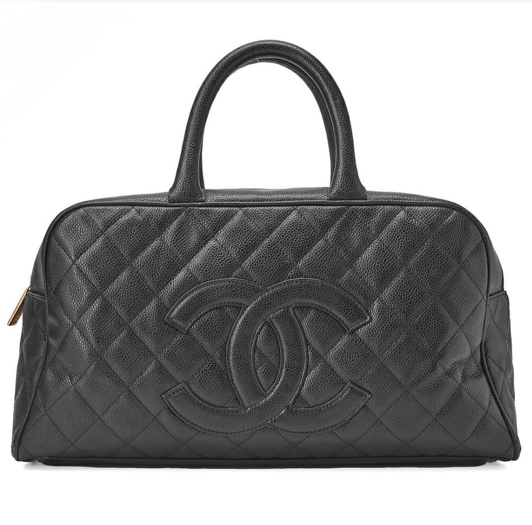 Sac Chanel Boston cuir caviar noir Coco Mark vintage authentique