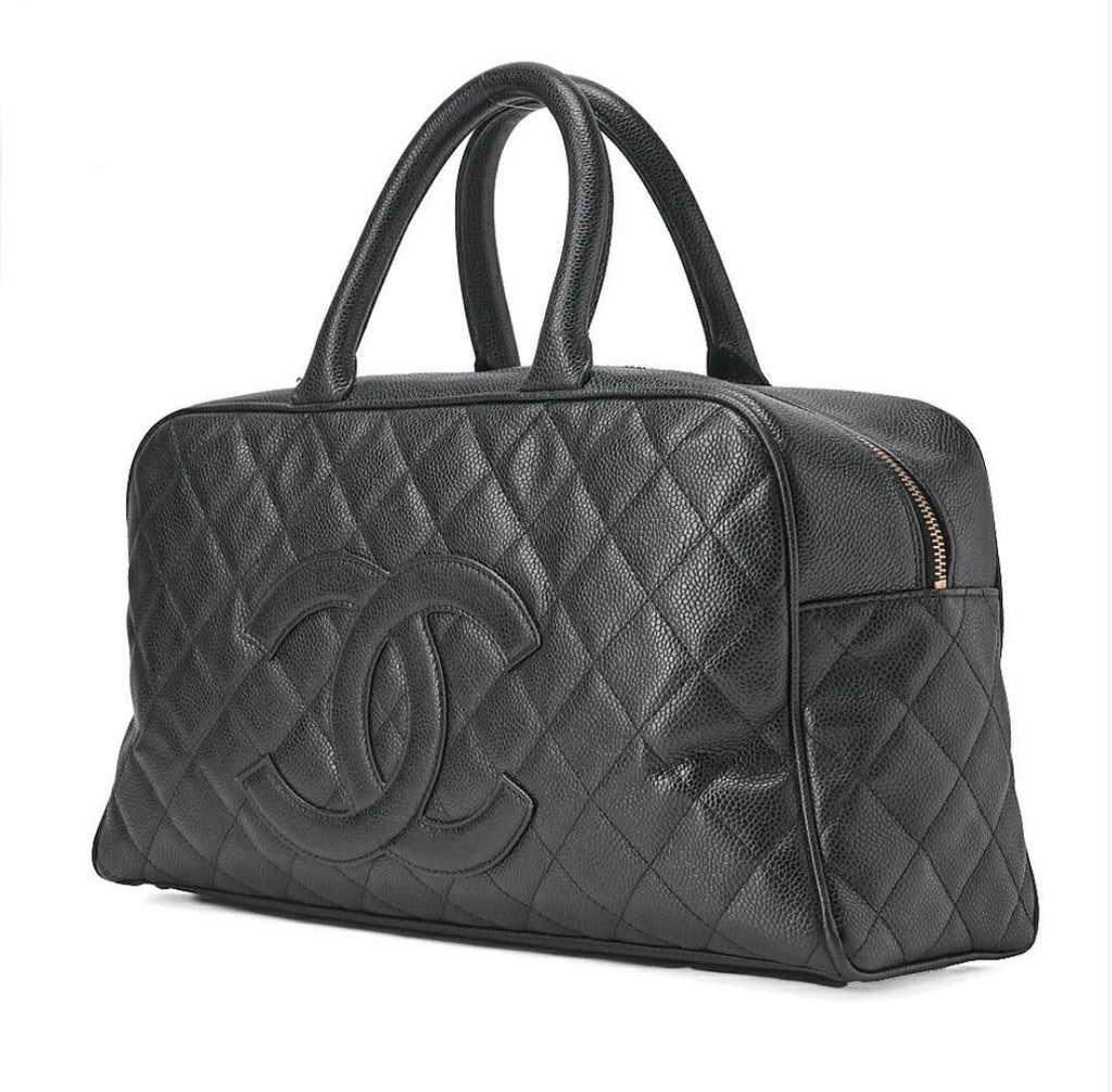 Sac Chanel Boston cuir caviar noir Coco Mark vintage authentique