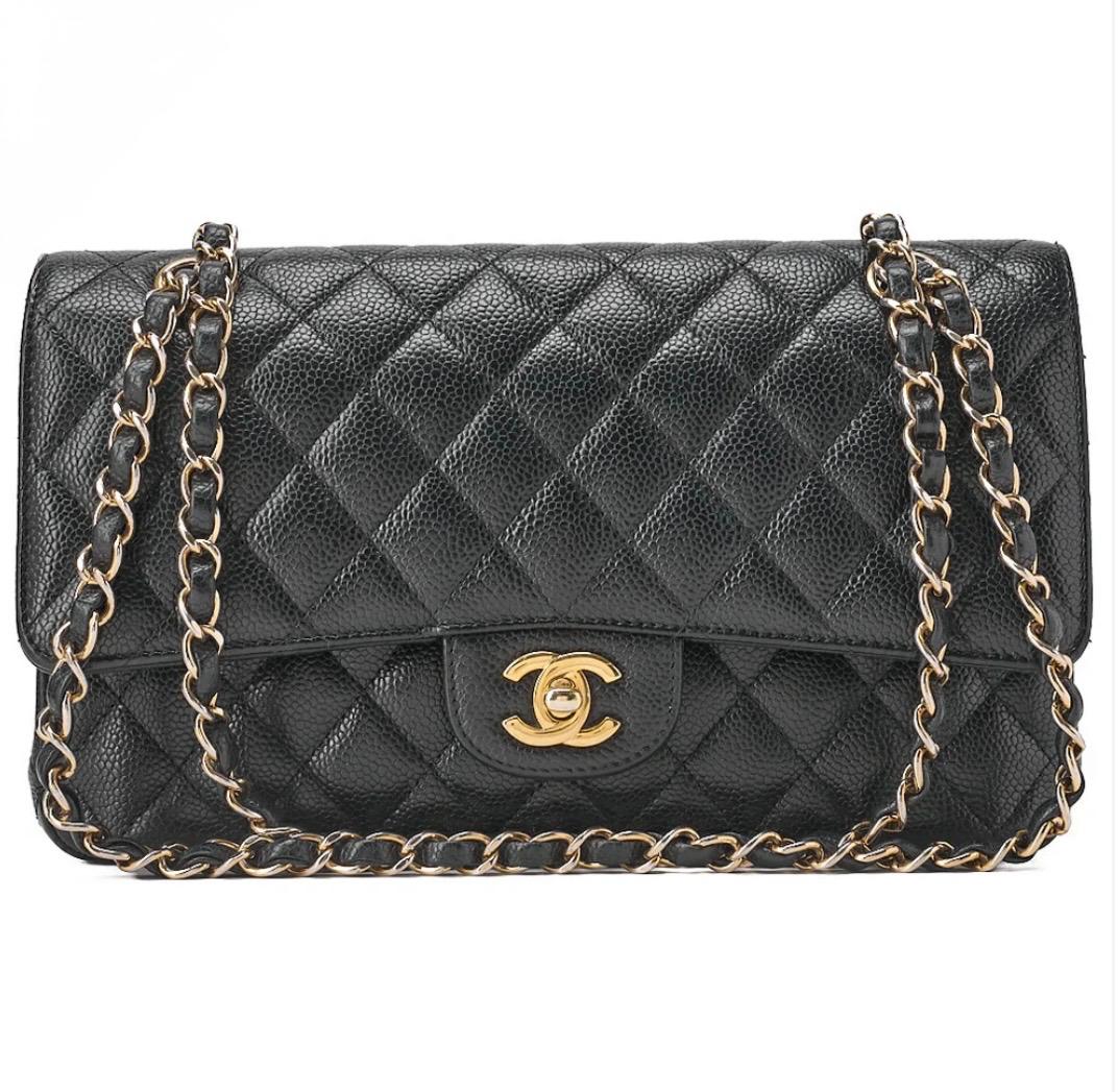 Sac Chanel Classique noir 25 cm cuir caviar double rabat chaîne dorée