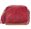 Sac Chanel Coco Mark matelassé rouge en cuir d’agneau avec chaîne à franges vintage