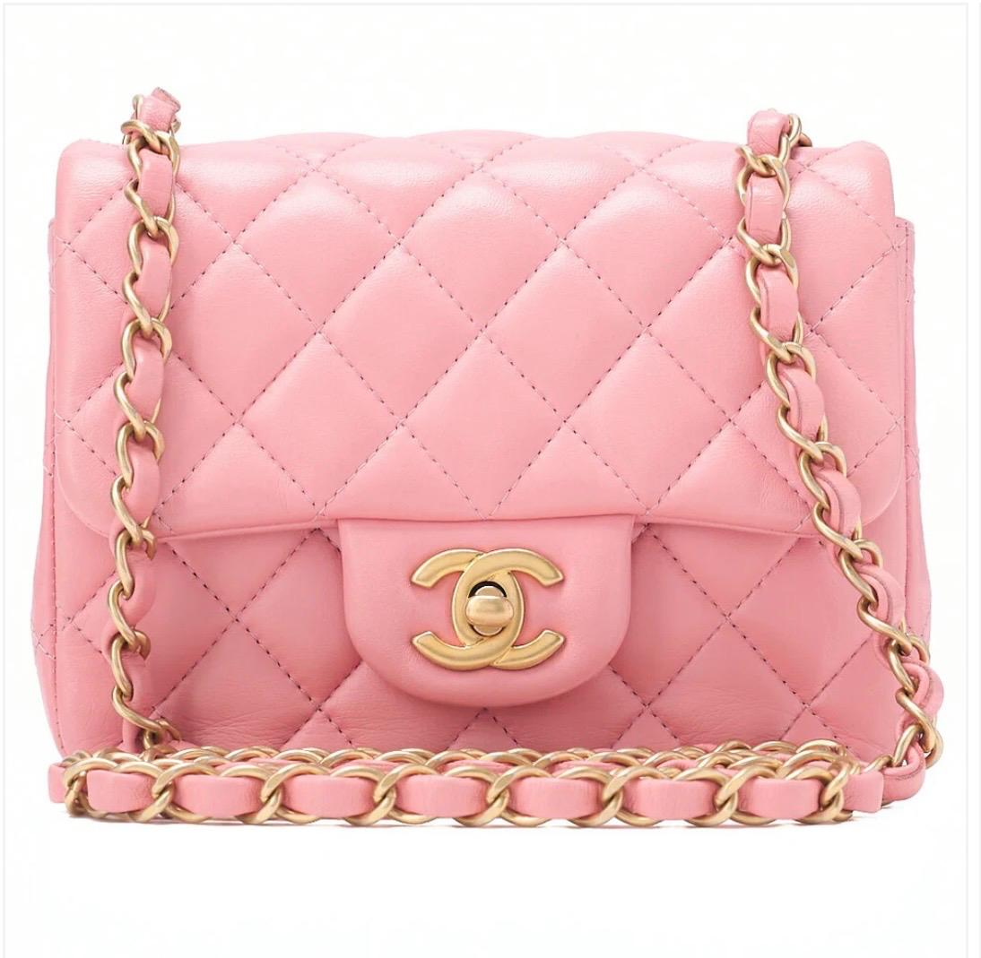 Sac Chanel Mini matelassé rose cuir d’agneau chaîne dorée 17 cm